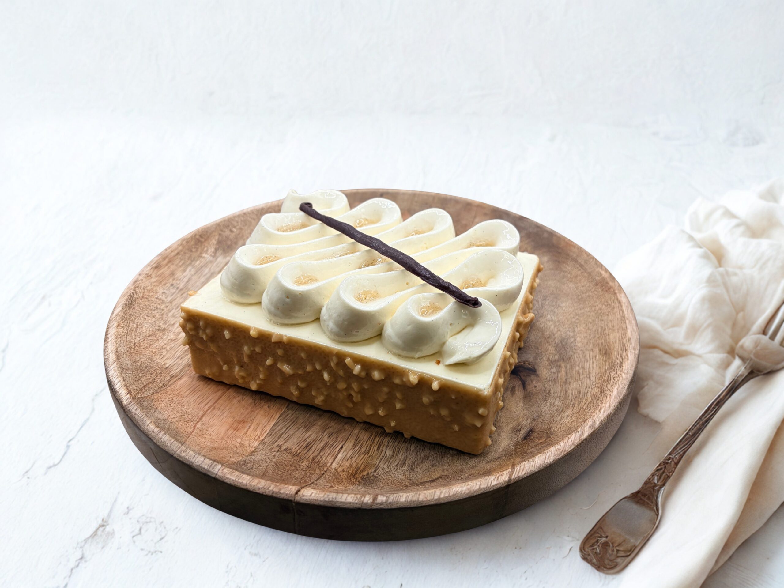 crème brulée vanille, croustillant au maïs